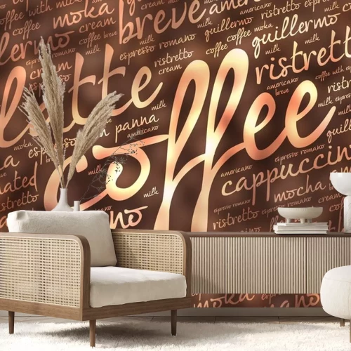Sticker Aufschriften auf braunem Hintergrund zum Thema Kaffee