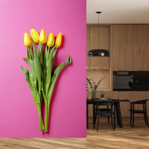 Sticker Fünf gelbe Tulpen auf einem rosa Hintergrund 