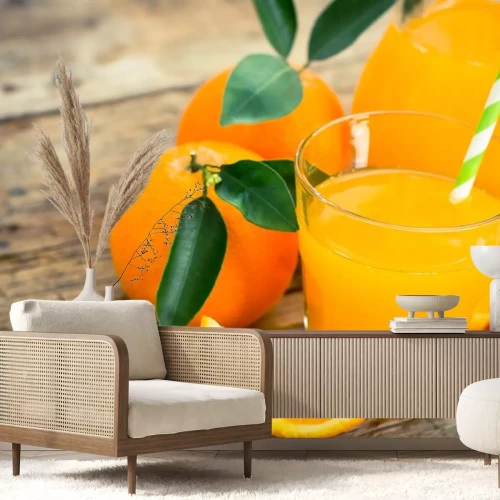 Sticker Orangensaft und Orangenfrüchte Foto