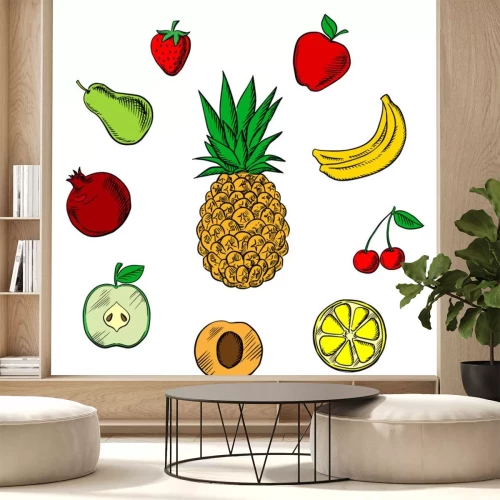 Sticker Ananas umgeben von anderen Früchten