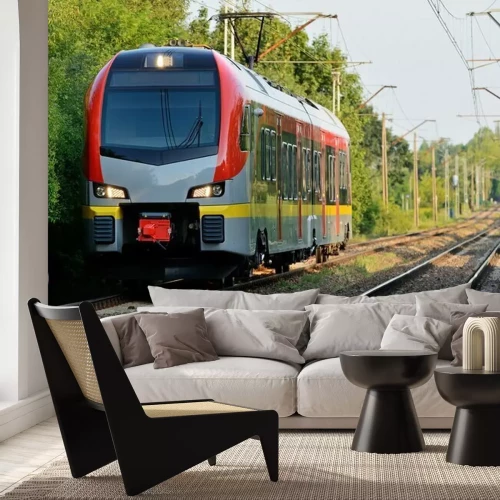 Fototapete Moderner Zug auf den Gleisen