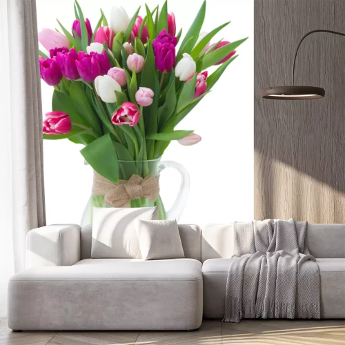 Sticker Weiße und rosa Tulpen in einer Vase