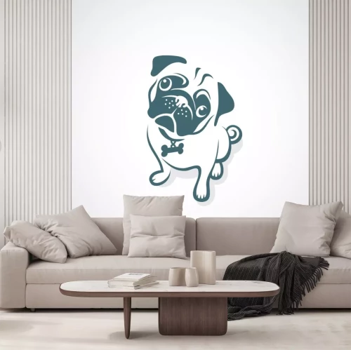 Sticker Hunde Mops nach oben schauend Grafik