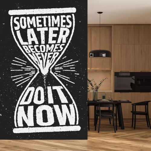 Sticker Manchmal später wird nie motivierend inspirierend Zitat auf grunge Hintergrund.