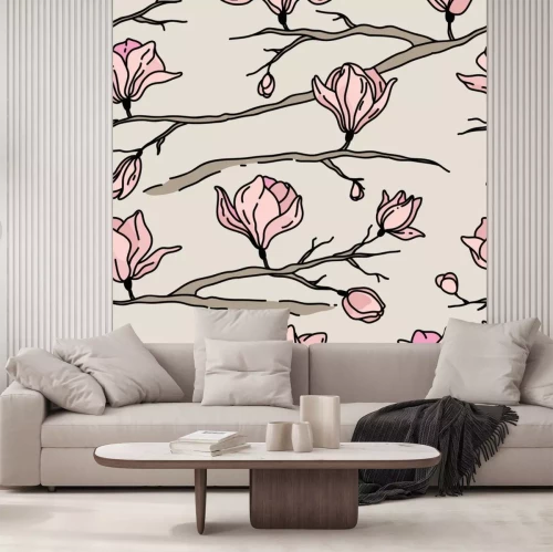 Sticker Minimalistische Magnolien auf grauem Hintergrund