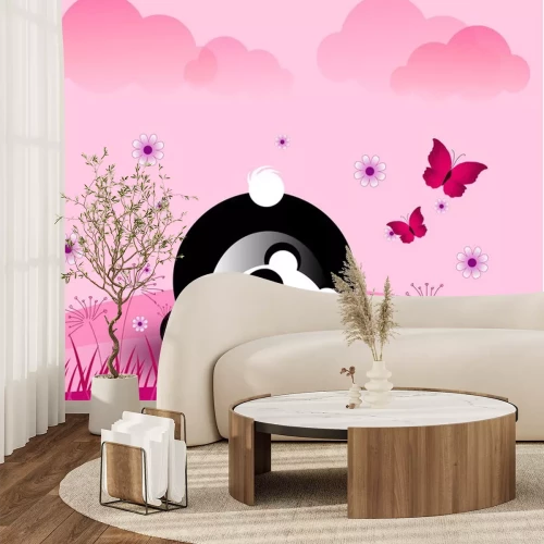 Sticker Pandabär auf rosa Hintergrund