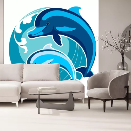 Sticker Zwei Delfine auf einer Welle