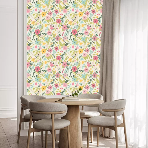 Tapete Abstrakte Wiese mit Blumen