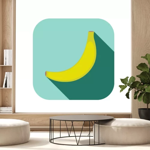 Sticker Banane minimalistisches Logo auf türkisfarbenem Hintergrund