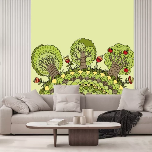 Sticker Banner mit Bäumen, Blumen und Platz für Ihren Text