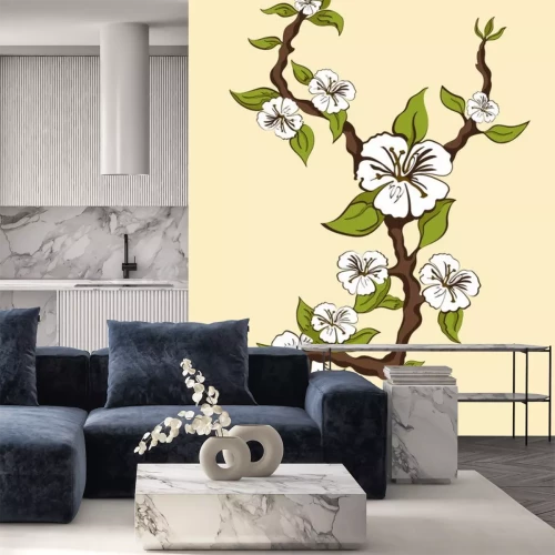 Sticker Apfelzweig mit Blüten und Blättern