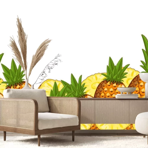 Sticker Ananas Illustrationen ganze Früchte und Scheiben