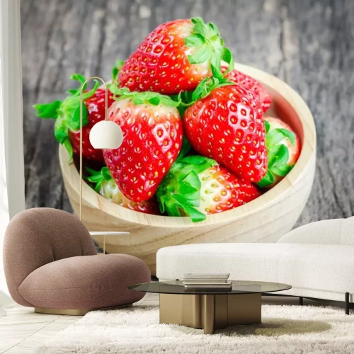 Sticker Erdbeeren frisch in einer Holzschale