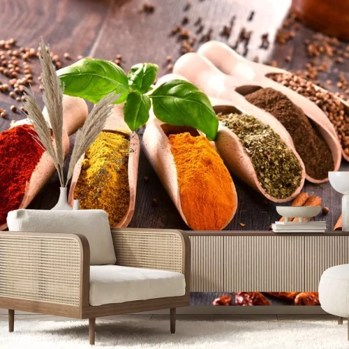 Sticker Retro-Gewürze auf Holzlöffeln