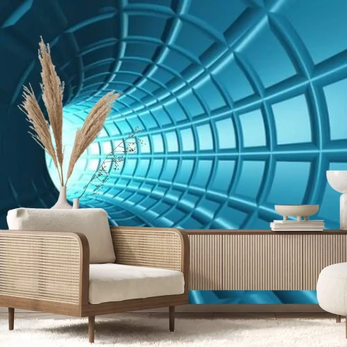 Fototapete Blauer 3D-Tunnel