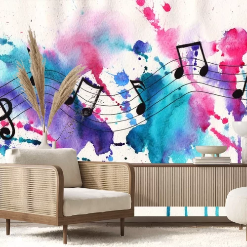 Sticker Notensystem vor dem Hintergrund bunter Farbflecken