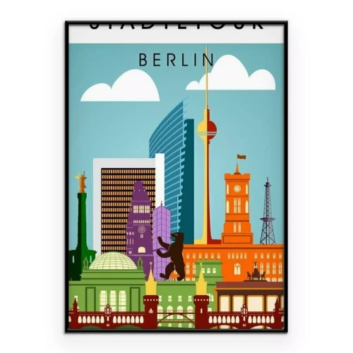 Poster Farbenfrohe Berliner Wahrzeichen im Postkartenstil