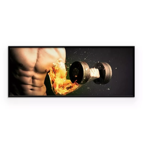 Poster Bodybuilder mit einer Hantel vor schwarzem Hintergrund