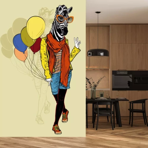 Sticker Zebra mit einem Haufen Luftballons