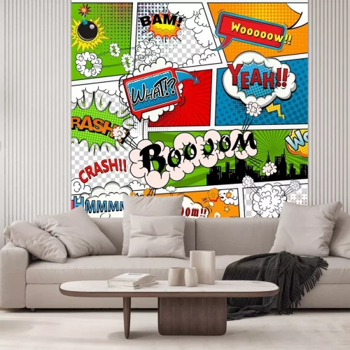 Fototapete Bunte Comic-Rahmen mit Text und Sprechblasen