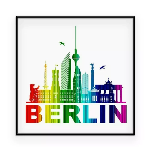 Poster Regenbogenpanorama der Stadt und die Inschrift Berlin