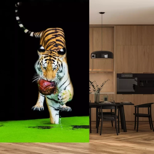 Sticker Tiger im Lauf mit Beute im Maul