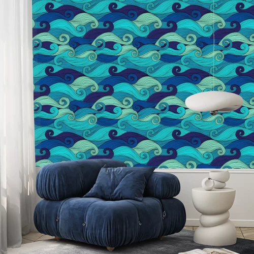 Tapete Japanische Wellen in Blautönen