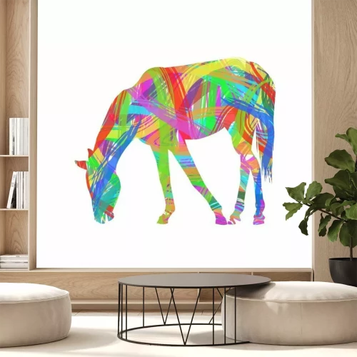 Sticker Silhouetten von Pferden Reitpferd in Regenbogentönen