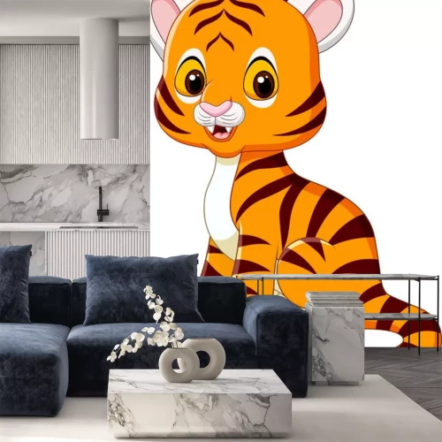 Sticker Grafik eines jungen Tigers mit lächelndem Gesicht