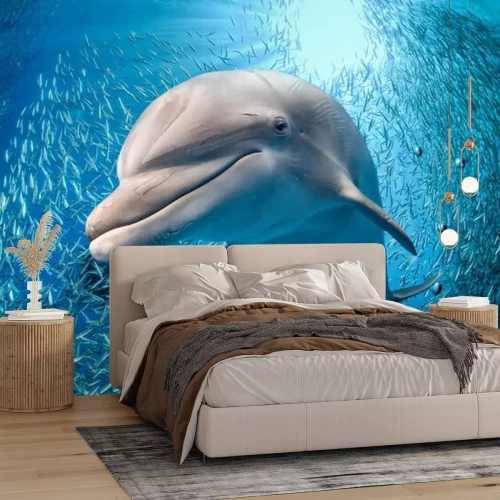 Sticker Delfin und Meer und Fischschwarm