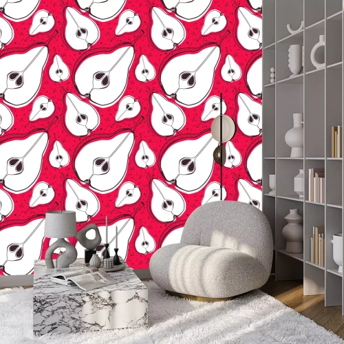 Tapete Grafische Birnen auf rotem Hintergrund