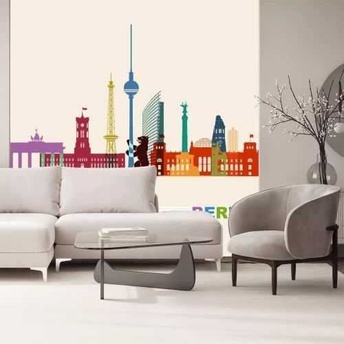 Sticker Berlin Stadtansicht buntes Panorama mit Aussichtwürdigkeiten und wichtiger Bauten