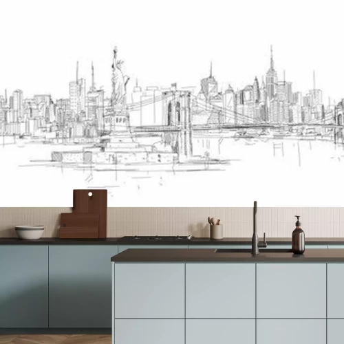 Sticker Vektor Skizze Handzeichnung Panorama New York City Silhouette