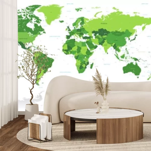 Fototapete Grüne politische Weltkarte mit Ländernamen Grenzen