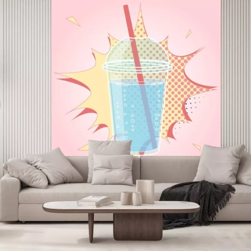Sticker Sommergetränke in einem Glas mit Strohhalm