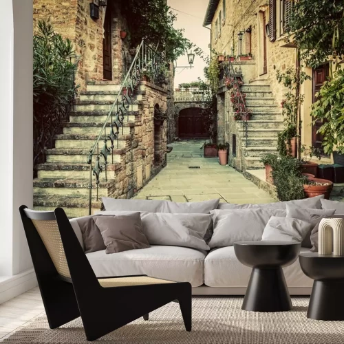 Fototapete Charmante alte mittelalterliche Architektur in einer Stadt in der Toskana, Italien.