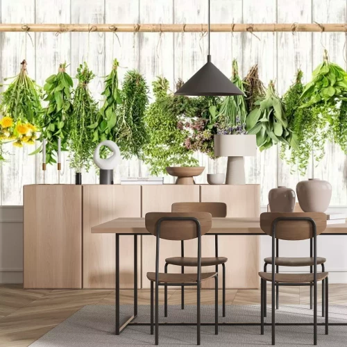 Fototapete Heilkräuter. Kräuter-Apotheke. Lavendel, Löwenzahn, Brennnessel