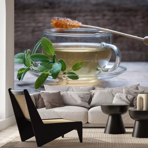 Sticker Kräuterteeaufguss in einer durchsichtigen Tasse