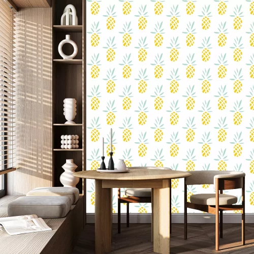 Tapete Exotische Ananas auf weißem Hintergrund