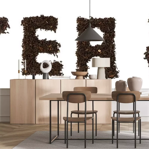 Sticker Aufschrift Tea aus Teeblättern angeordnet