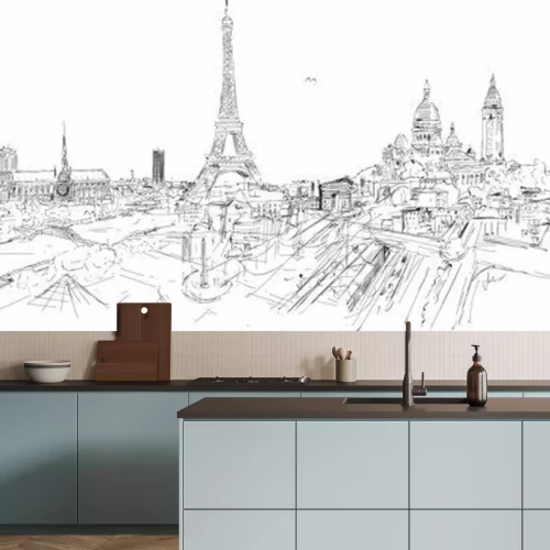 Fototapete PARIS Stadt panoramische Skizze