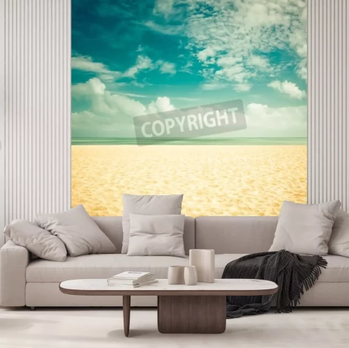 Fototapete Strand und sich mit Himmel verbindendes Meer