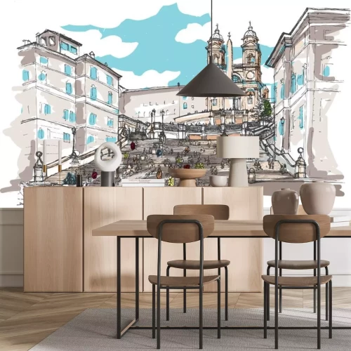 Sticker Aquarell-Skizze der Spanischen Treppe in Rom, Italien