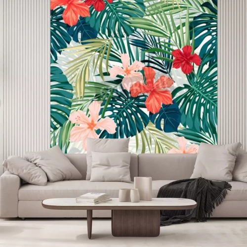 Fototapete Natürliches Muster mit exotischen Blumen