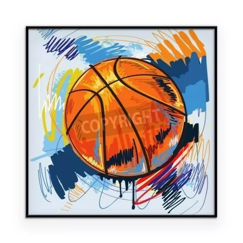 Poster Grafik mit einem mehrfarbigen Basketball