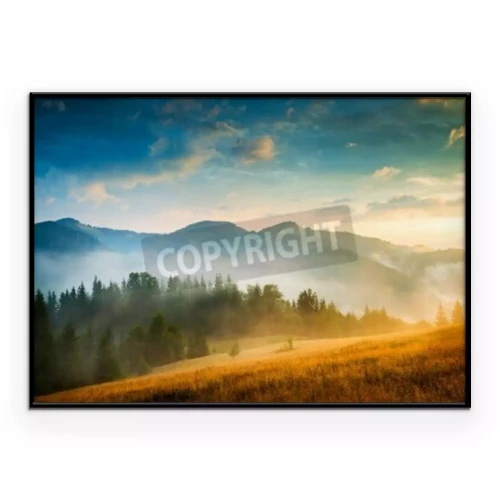 Poster Berge im Nebel bei Sonnenaufgang