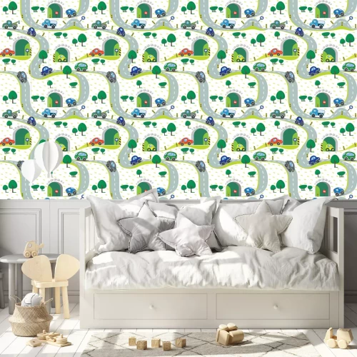 Tapete Autos auf der Straße. Nahtlose Muster.