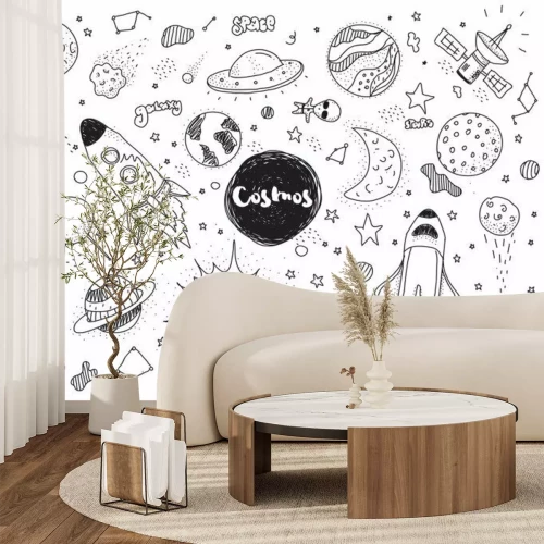 Sticker Schwarz-weiße Weltraumsymbole für Kinder