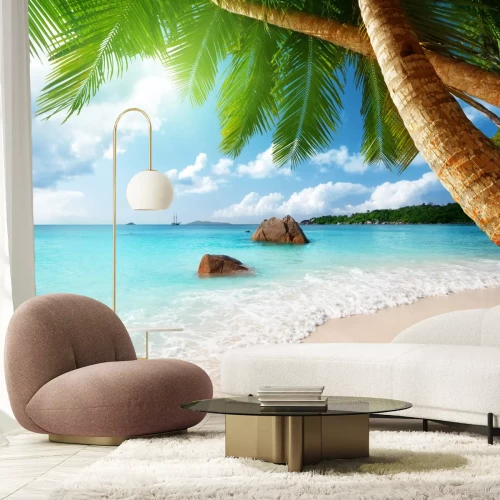 Fototapete Strand auf der Insel Praslin Seychellen