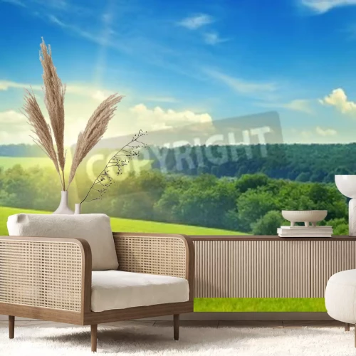 Fototapete Himmel über grüner Landschaft